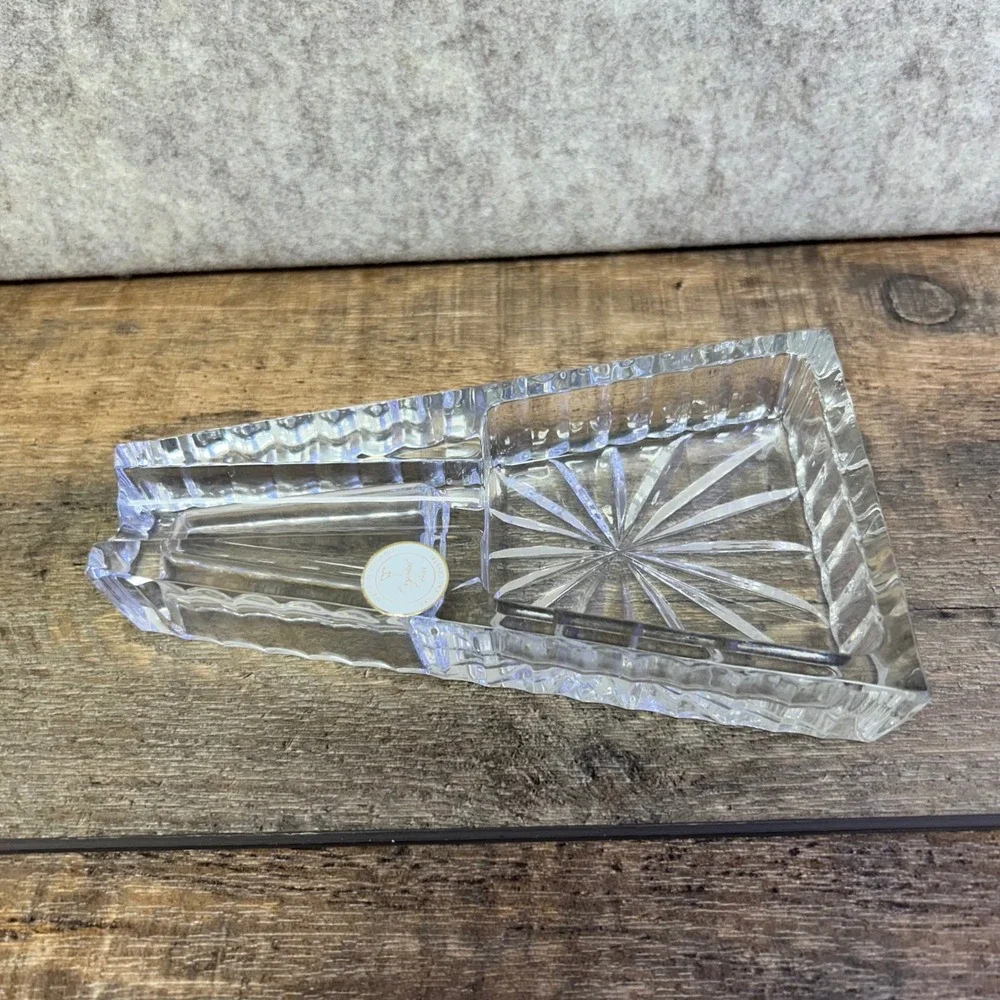 Crystal Clear Lead Crystal‎ Cigar Ashtray Sunburst Cut Made in Poland NIB